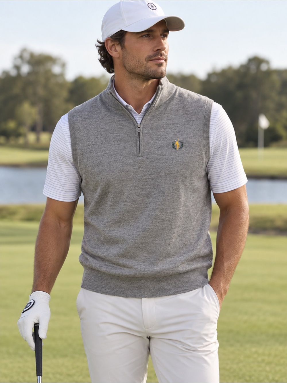 Peter Millar Golf Vest Quarter Zip Pullover Gray Performance Sweater L